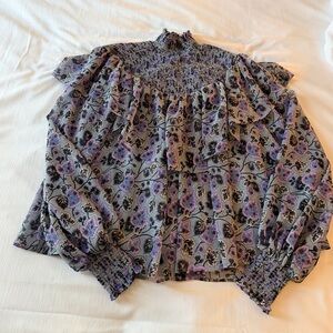 Cinq à Sept Purple Floral High-Neck Blouse